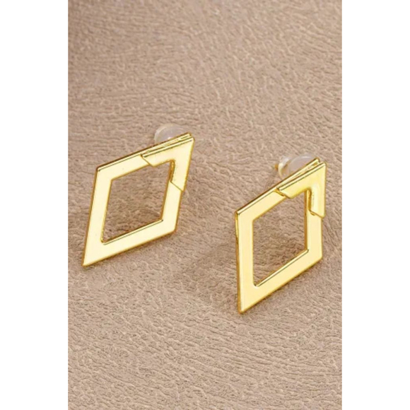 Women's Gold Geometric Diamond Shape Stud Earrings One Size NWOT - Picture 4 of 5
